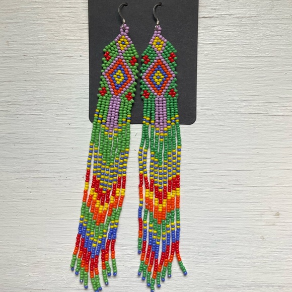 Petit Papillon Jewelry - Vibrant Handmade Beaded Fringe SS Earrings